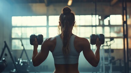 Woman Lifting Weights During Intense Gym Workout