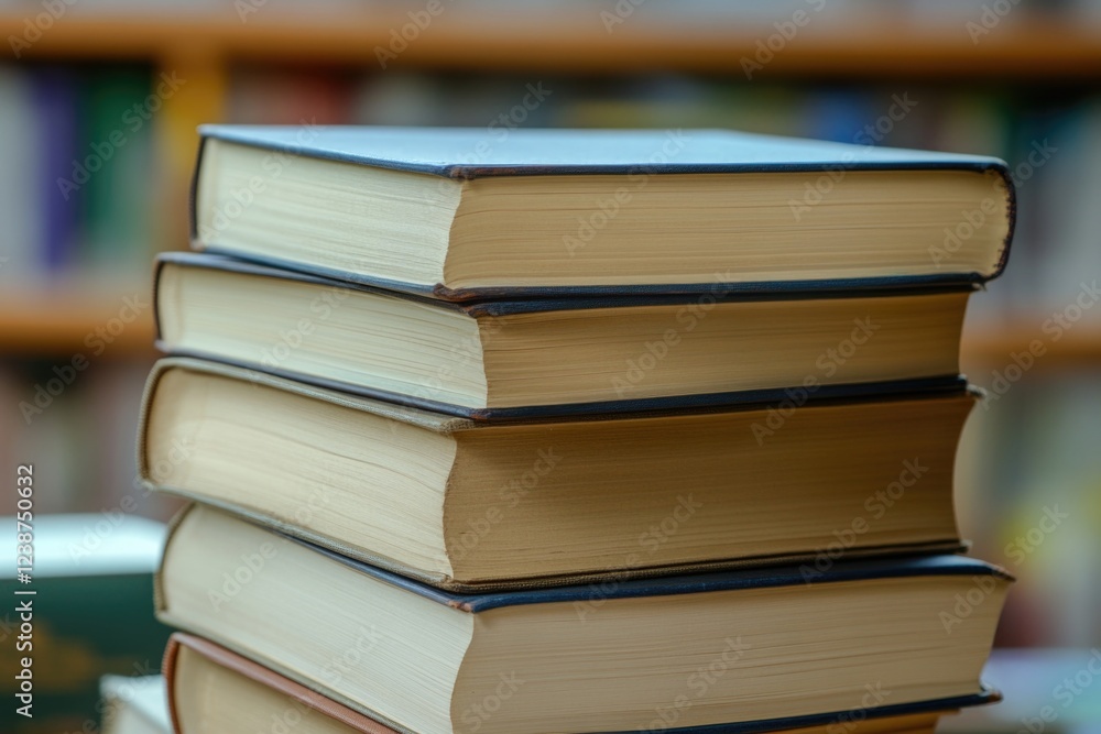 Poster books stacked high on a wooden table with a simple background, ideal for use in educational or liter