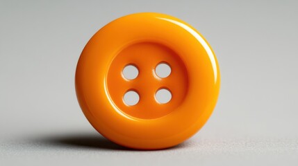 Fototapeta premium Close-up of single orange button with four holes on gray background