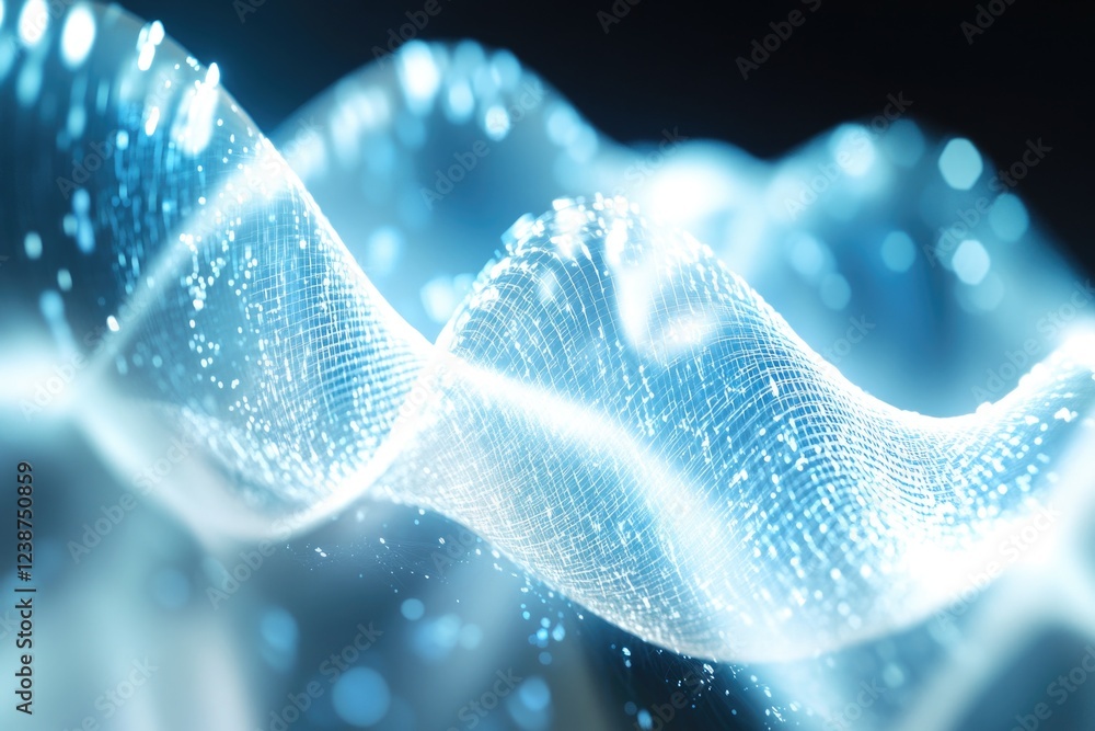 Poster a detailed shot of a glowing wave, ideal for use in futuristic or sci-fi contexts