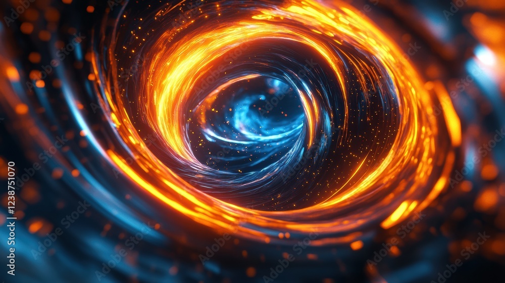 Poster swirling vortex of light energy with a dynamic flow and glowing particles in a cosmic space