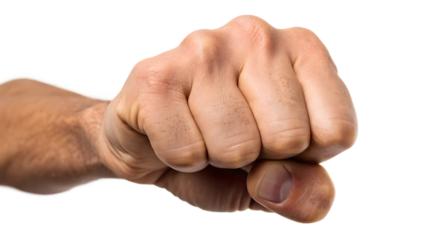 A strong fist gesture, isolated on white, symbolizes power and strength
