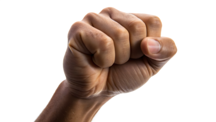 A strong fist gesture, isolated on white, symbolizes power and strength