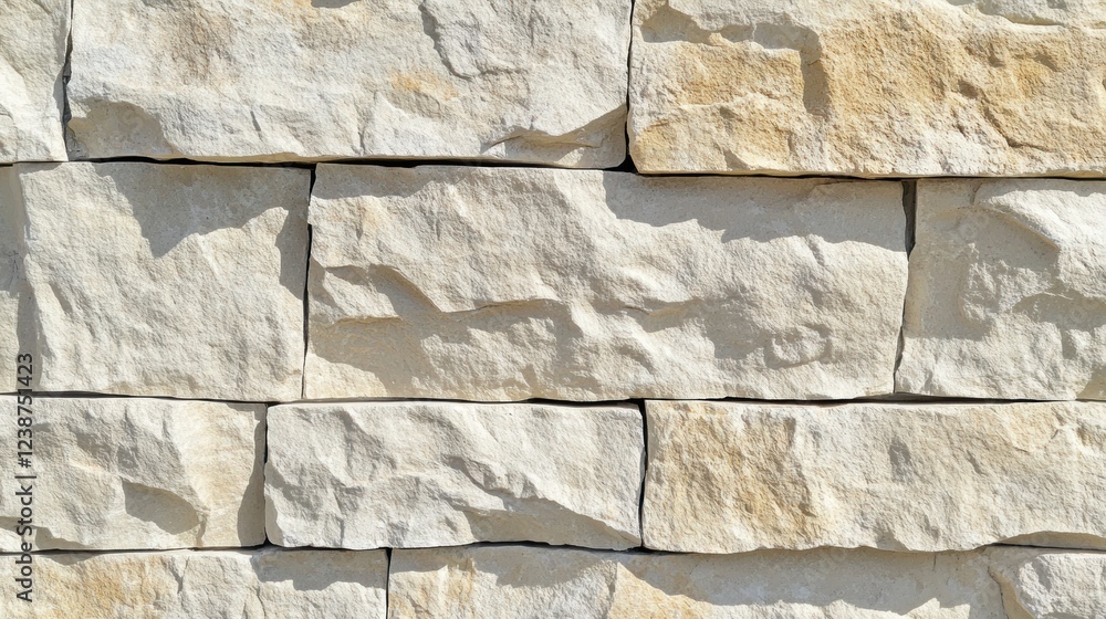 Poster textured light stone wall bricks with varied color tones creating a rustic architectural surface