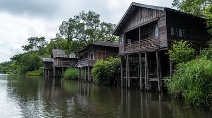 Obraz premium Cultural exchange scene in mid ayutthaya thai villa historic architecture tranquil environment scenic viewpoint