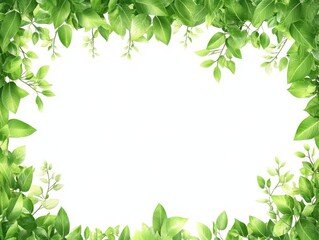 lush emerald forest foliage frame with tropical leaves, creating natural border against white background