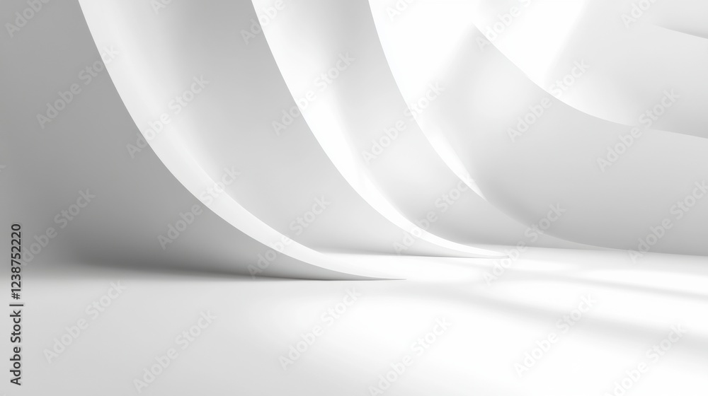 Poster white abstract curves forming architectural structure with light and shadow creating depth and dimen
