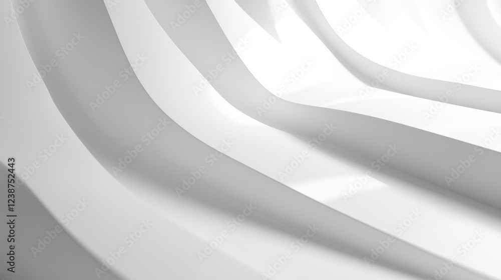 Poster white abstract wavy lines curve in minimalist design with light and shadow rendering