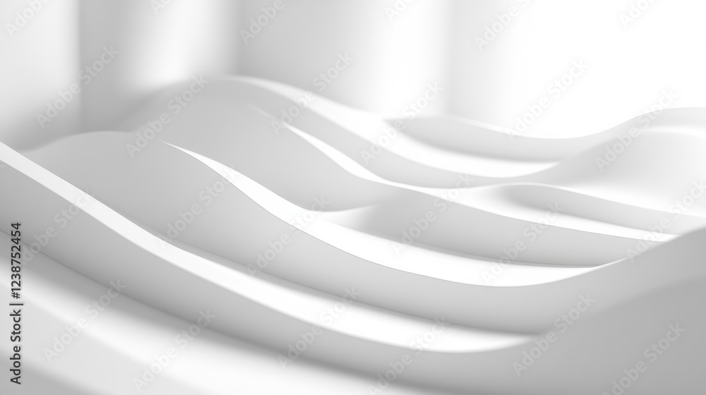 Poster white abstract wavy surface with soft gradual light and shadow displaying depth and elegant flowing 