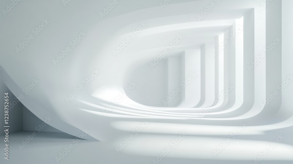 Poster white curved tunnel structure with elegant lines and light play minimalist design and architecture
