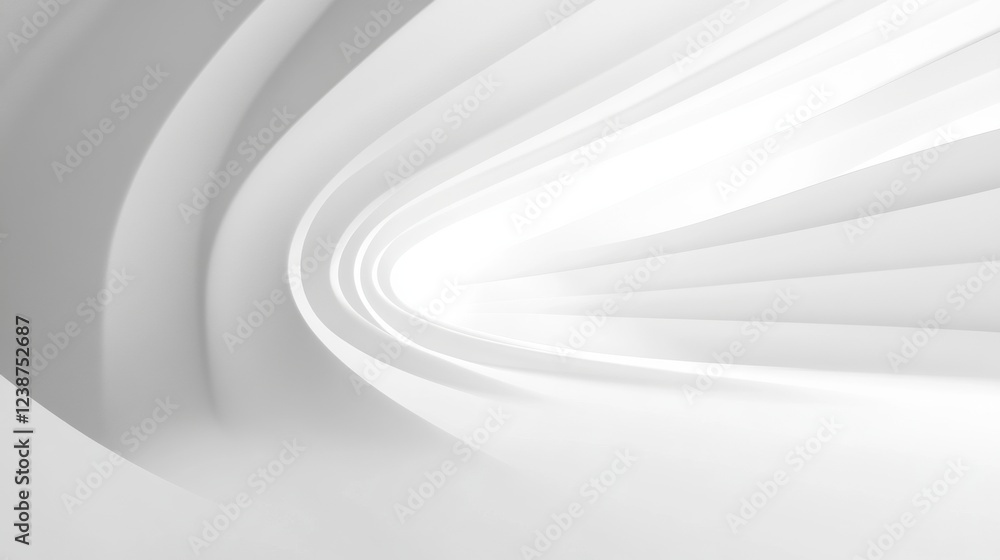 Poster white curved minimalist structure forms an abstract light filled tunnel architectural design