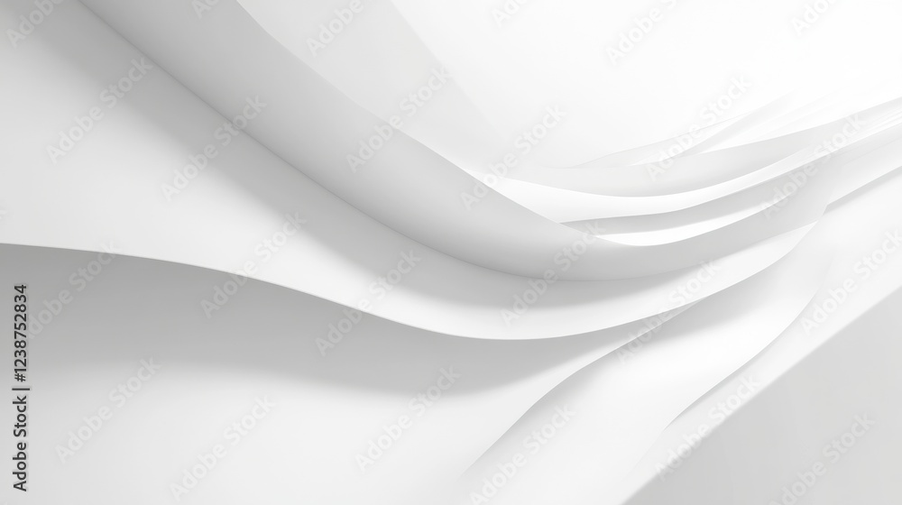 Poster white curving layers of fabric in an abstract design with soft light and shadow effect