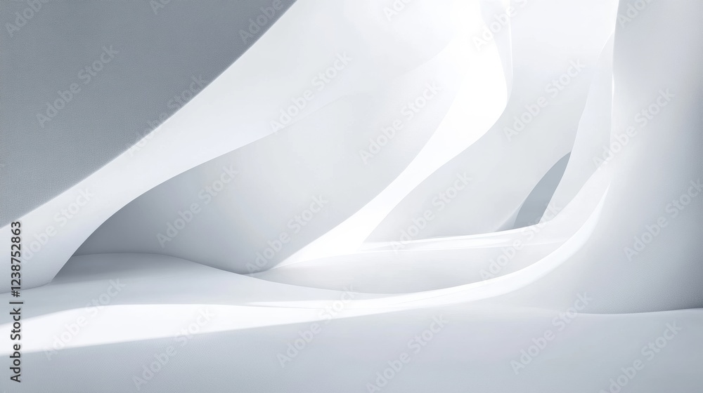 Poster white curving shapes abstract design and light effect architecture interior with flowing composition