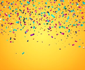 Bright yellow background with scattered confetti