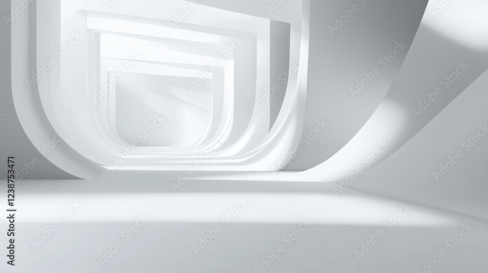 Poster white minimalist archways receding into distance with soft light and shadow play in a simple abstrac