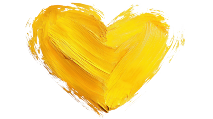 Yellow paint brush strokes forming a heart shape on transparent background