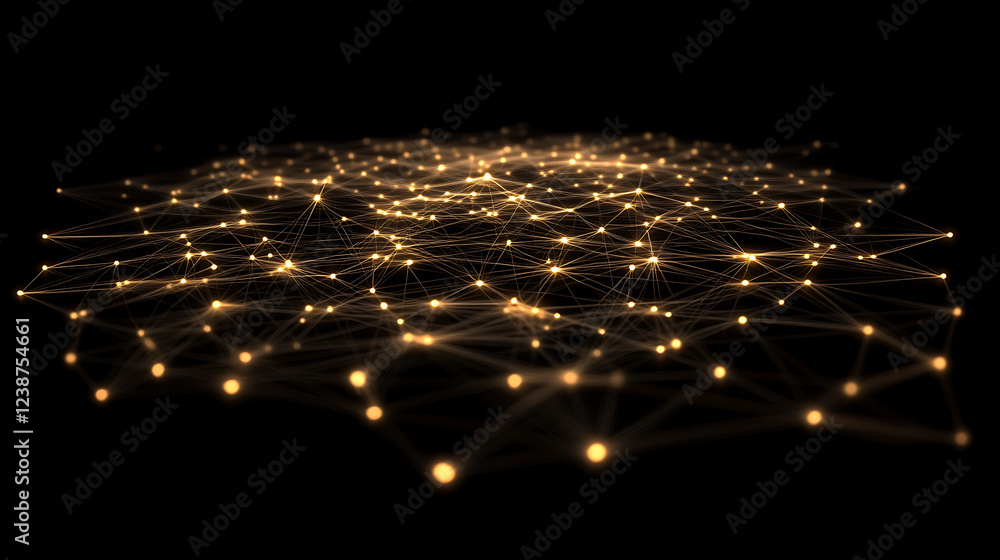 Poster a mesmerizing network of glowing nodes interconnected by delicate lines, set against a dark backgrou
