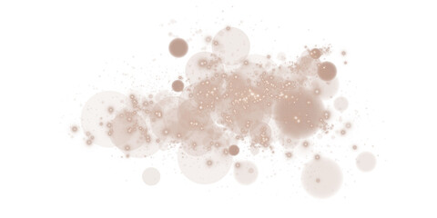 Glowing chocolate brown bokeh circles. Christmas background. Powder PNG. Magic shining chocolate brown dust. Fine, shiny dust bokeh particles fall off slightly. Fantastic shimmer effect. PNG.