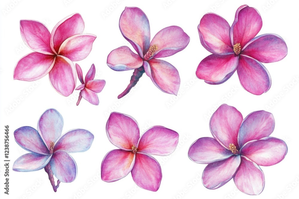 Poster a bouquet of bright pink flowers against a clean white background, perfect for use in designs where 