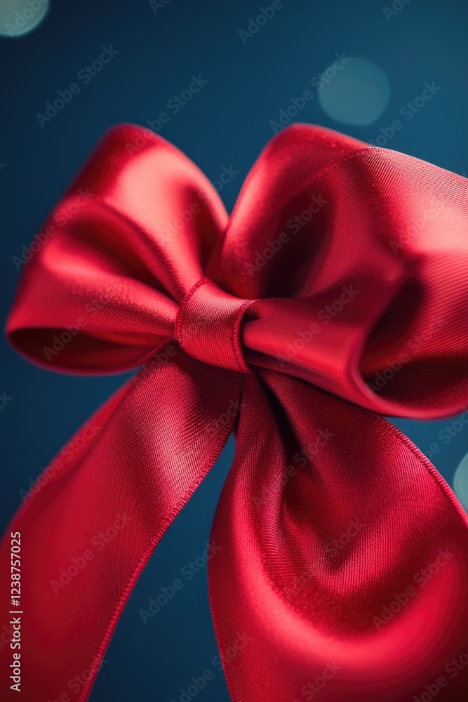 Poster A simple and colorful design featuring a red bow against a blue background, ideal for use in designs that require a pop of color