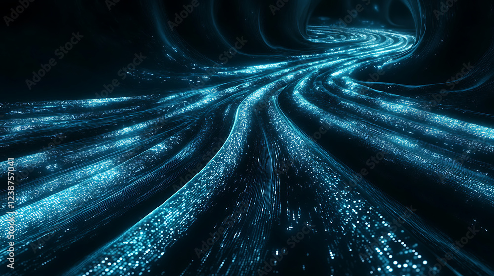 Poster a mesmerizing digital tunnel of glowing blue lines, evoking a sense of depth and movement through a 