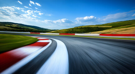 Race Track Asphalt, Speed Blur,  Green Hills,  Summer Day, Motorsports