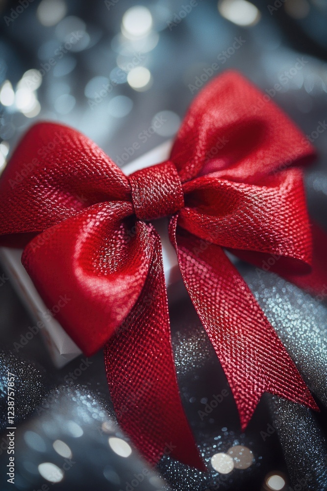 Poster a bright red ribbon tied around a gift box, perfect for wrapping presents or adding a pop of color