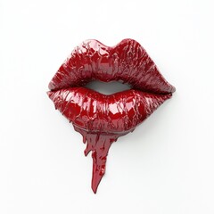 Fototapeta premium Glossy red lipstick kiss mark with a realistic texture isolated on white background