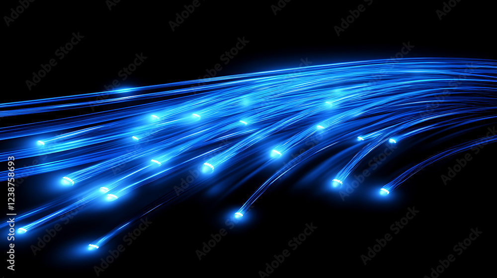 Poster a dynamic image of flowing blue light trails on a dark background, evoking a sense of speed and tech