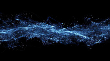 A dynamic, abstract blue wave with a glowing effect set against a black background, evoking a sense of motion and energy.