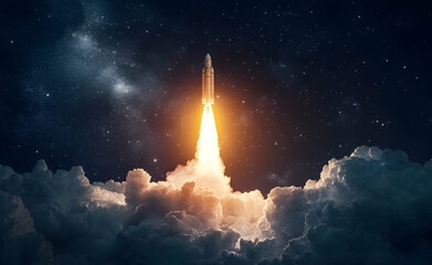 Majestic Rocket Launch into the Starry Night