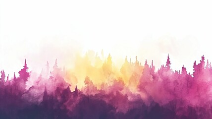 Serene Watercolor Landscape Misty Forest at Dawn With Copy Space For Design