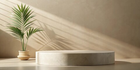 Minimalist Product Display with Sunlight and Tropical Plant