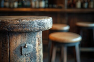 A wooden table with stools, perfect for dining or working