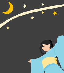浴衣(着物)を着た女性のイラスト
