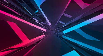 Abstract Futuristic Neon Geometry Pink Blue Black Background