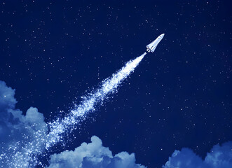 Space Shuttle Ascending Through Starry Night