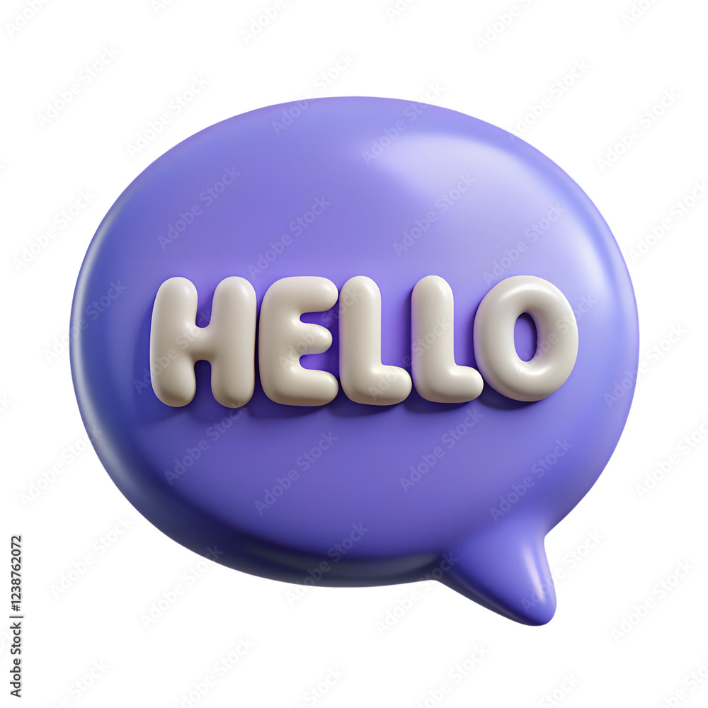 Fototapete 3d chat bubble with hello text. plastic style icon illustration. dialogue symbol background isolated