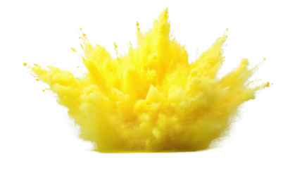 Yellow powder explosion creating a bright cloud on transparent background