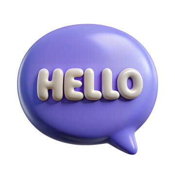 3d chat bubble with Hello text. Plastic style icon illustration. Dialogue symbol Background isolated.