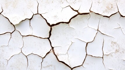 Obraz premium Cracked white surface revealing peeling paint, showcasing age and wear in a close-up view