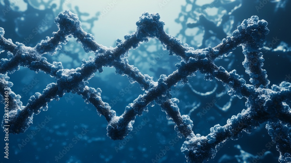 Poster abstract collage of evolving data structures in deep blue background
