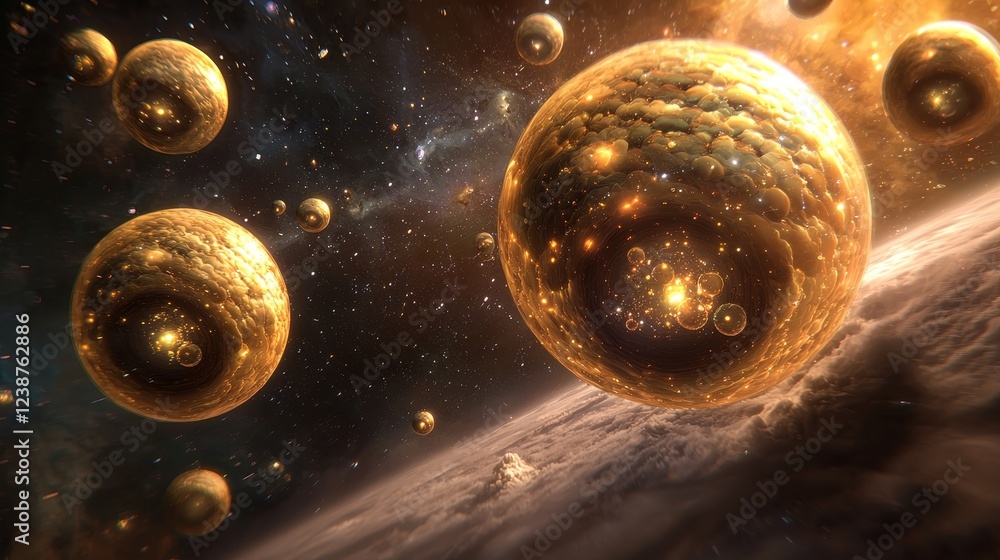Poster abstract collage of evolving data structures in cosmic space environment