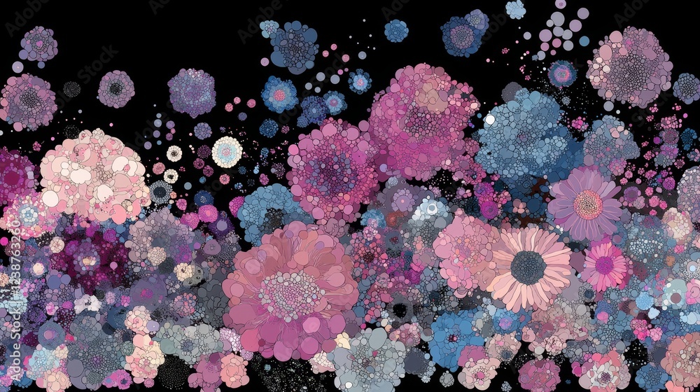 Poster intricate abstract design of colorful floral patterns and data networks