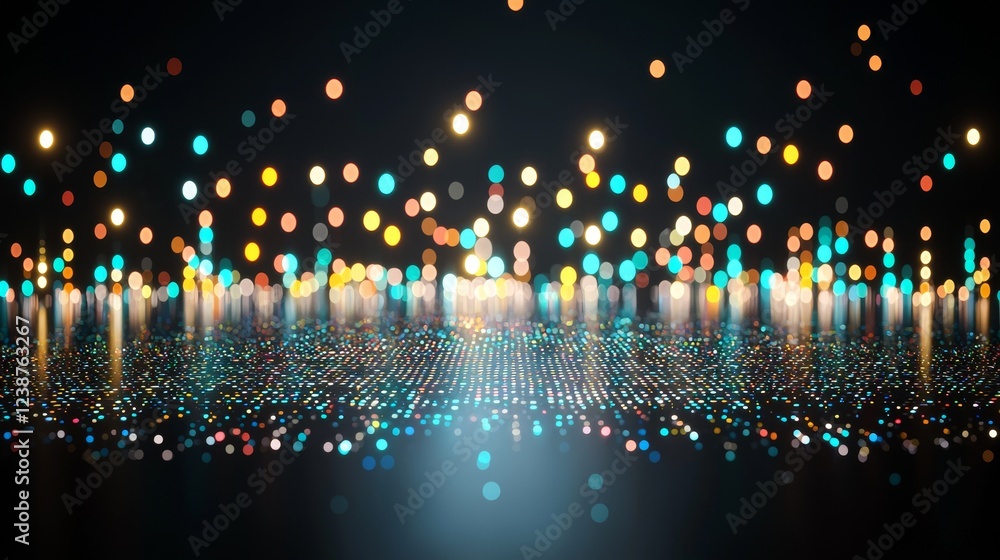 Poster abstract data reflections intertwined with light and color in a dark background