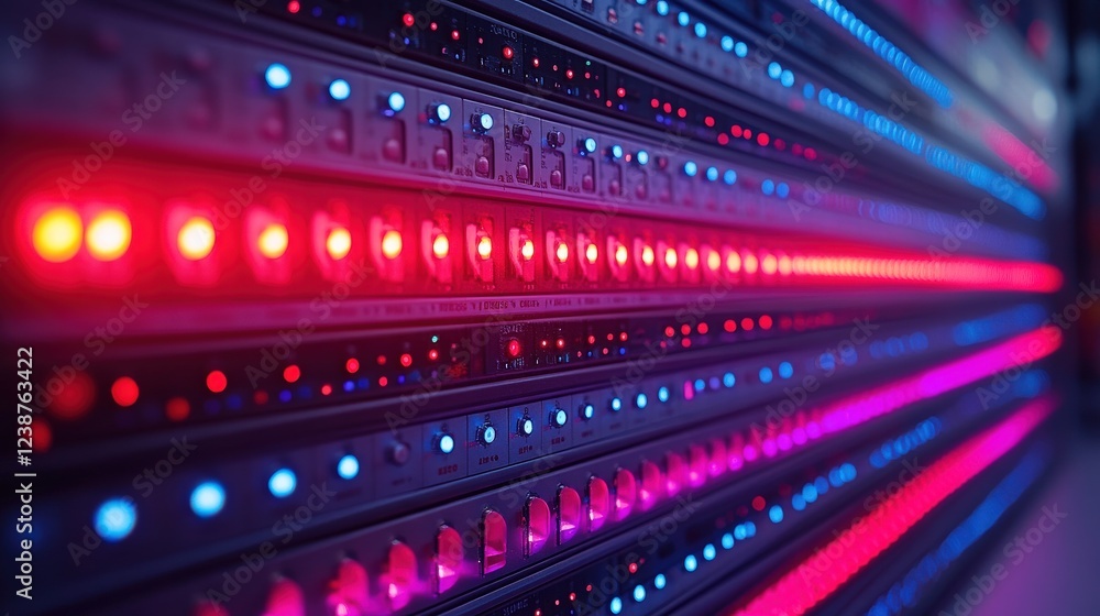 Aufkleber close-up view of illuminated server rack showcasing vibrant led lights in a data center