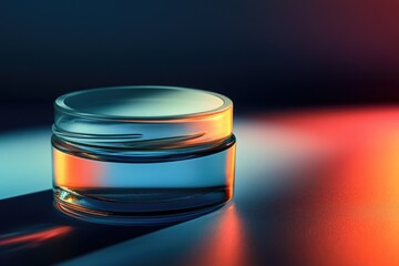 A glass jar with a lid sits on a table, awaiting contents or use