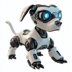 High-tech AI robot dog with a sleek design, isolated on white background
