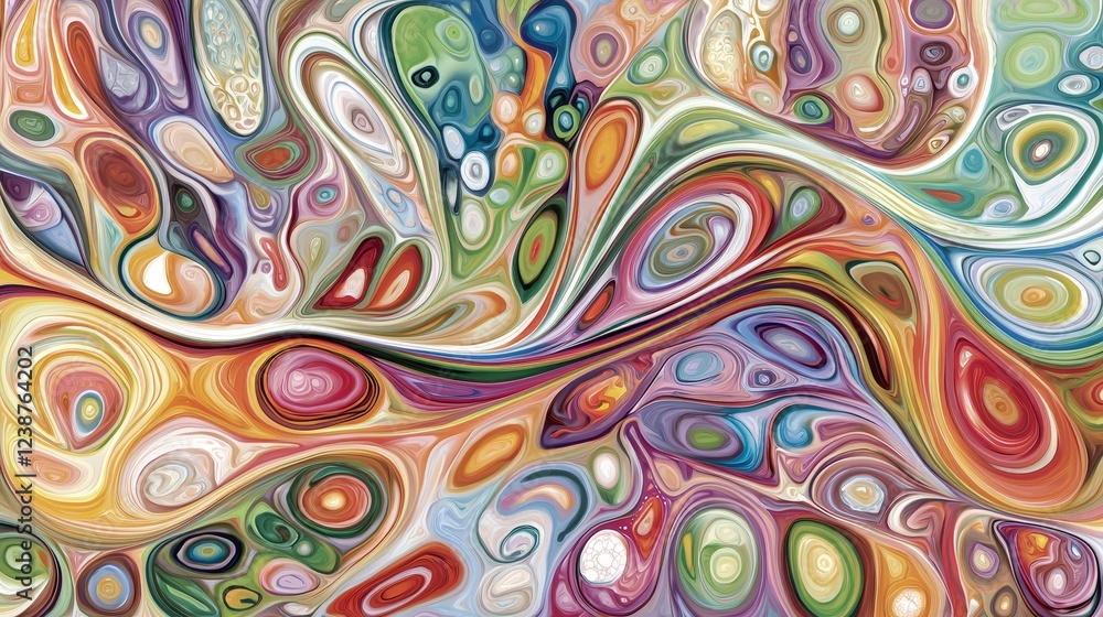 Poster digital abstract reflections on evolution of colorful forms and patterns