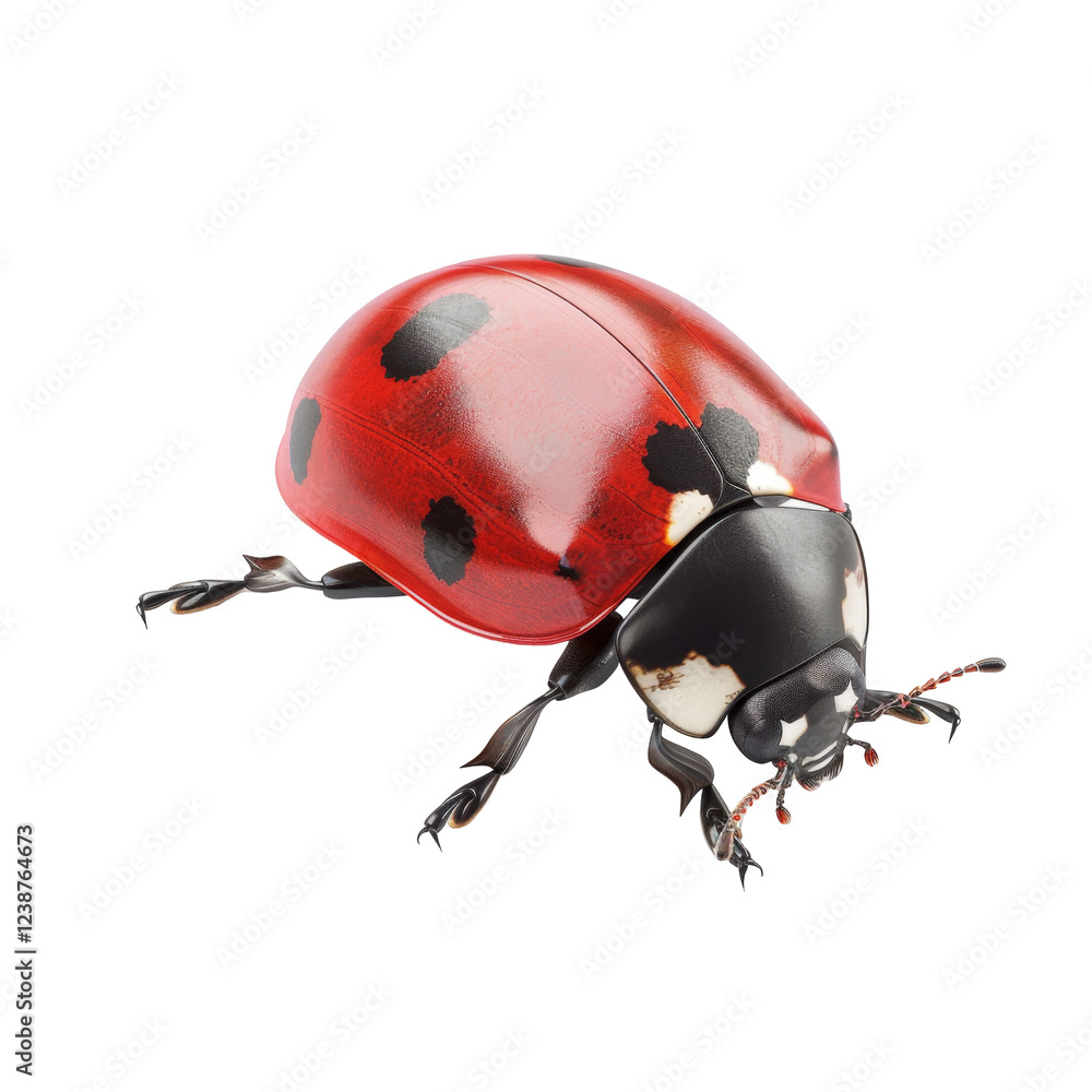 Poster close-up of a ladybug with red shell and black spots on a smooth surface
